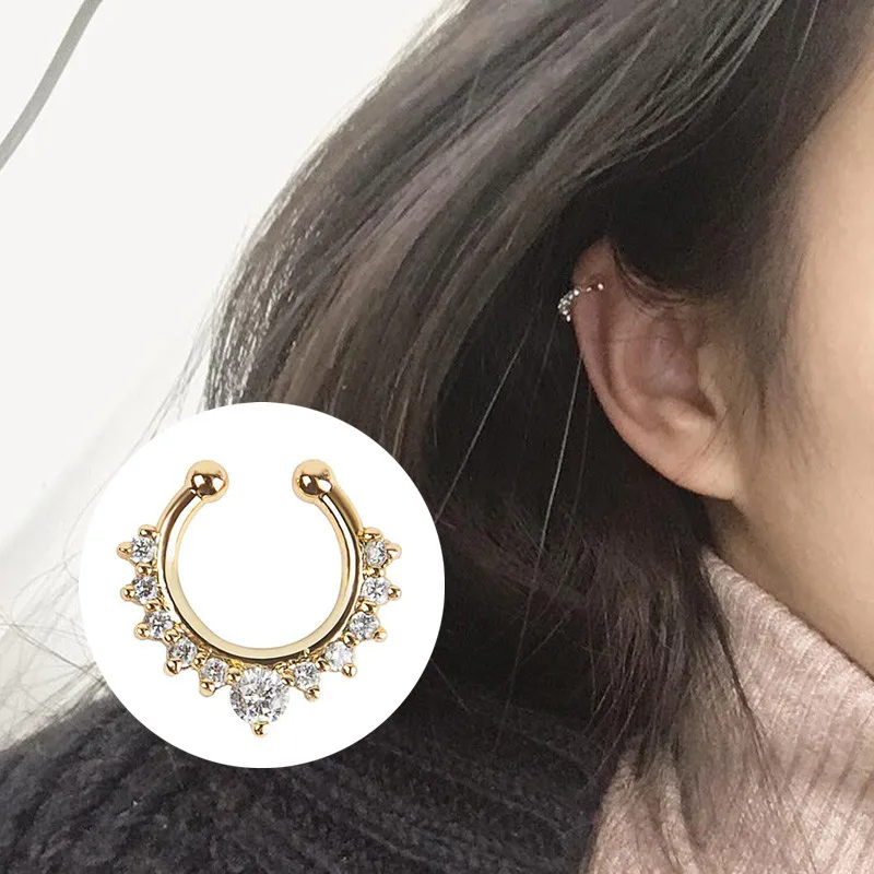 1Pcs New Fashion Crystal Fake Nose Ring Septum Nose Hoop Ring Fake Piercing Clip On Nose Women Jewelry Accessories Gift 3 Colors