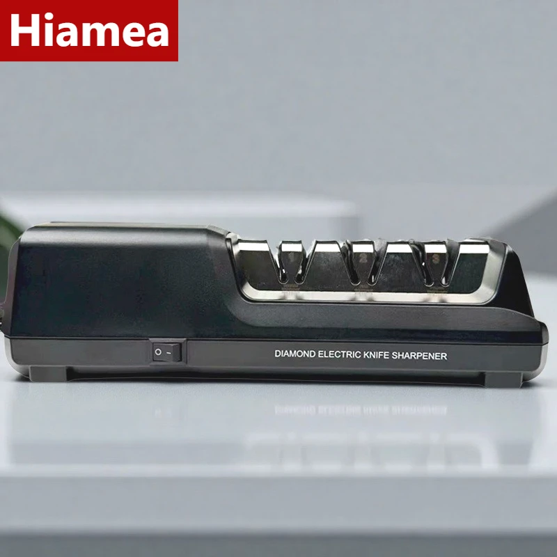 

3-ступенчатая точилка для ножей HIAMEA 2025 — черная, грубая для полировки, безопасная и эффективная, вилка европейского стандарта для дома/офиса/кемпинга