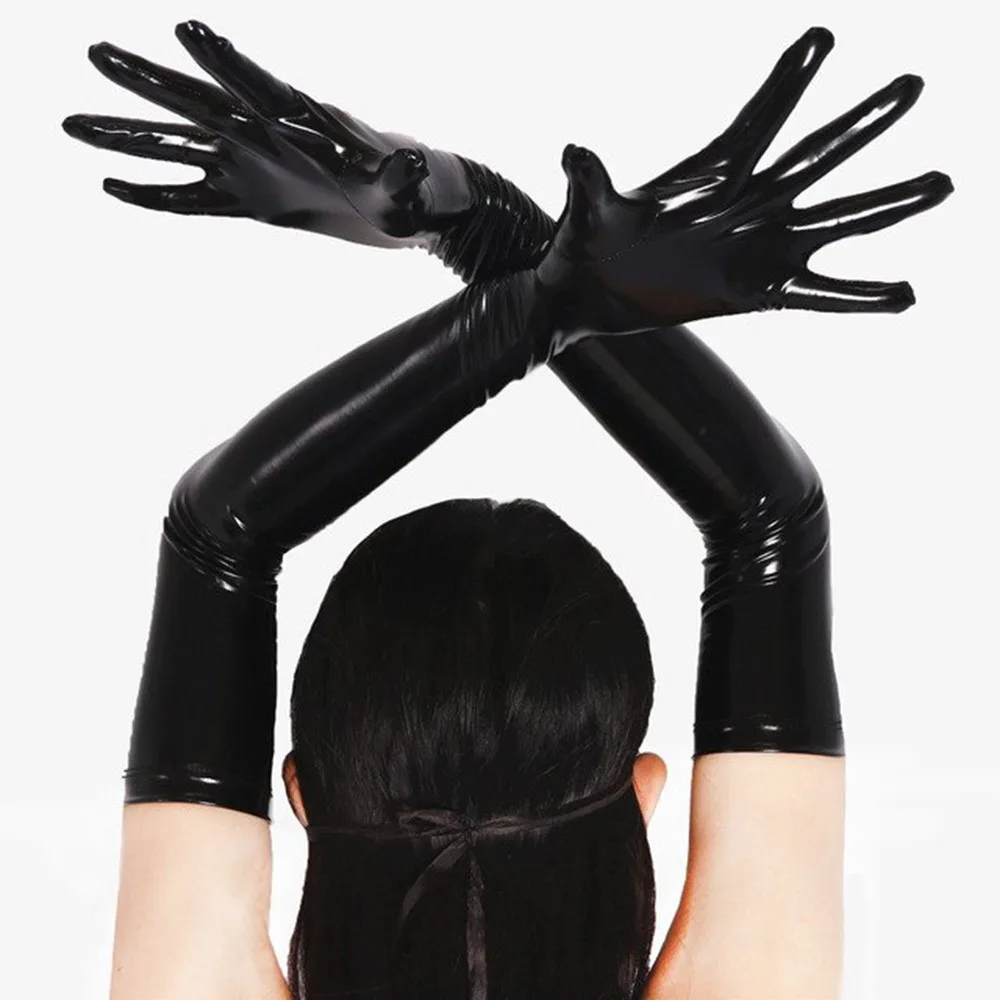 Unisex Wet-Look Glänzende Sexy PVC-Handschuhe mit Leichter Dehnbarkeit für Club-Auftritte, Streetwear und Kostüme