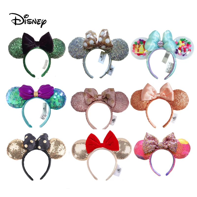 Disney Mickey Mouse Ear Headband Amusement Park Hair Hoop Fish scale sequin mesh Party Headwear Girl Toy Birthday