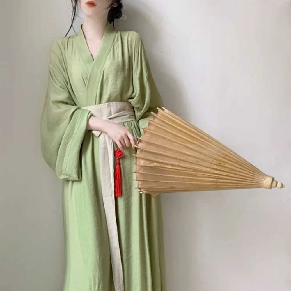 WeiJin Dynasty Hanfu Female Chinese Style Straight-Sleeved Shirt suit Long Robe Chinese Traditional Hanfu Clothing Cosplay