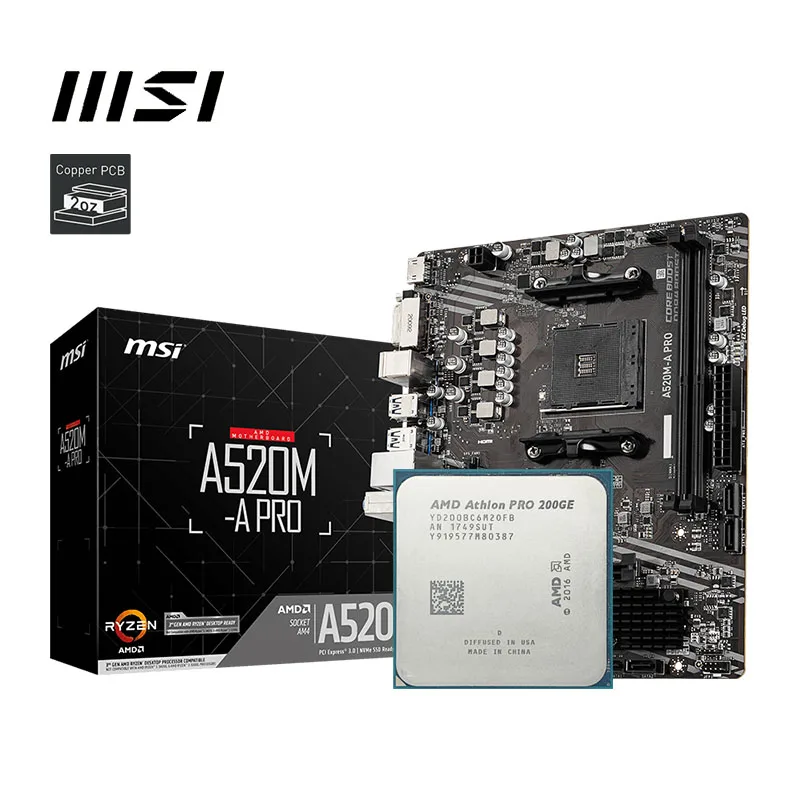 

Материнская плата MSI A520M A PRO + процессор AMD Ryzen 3 Ryzen 5 Athlon, сокет AM4, без кулера