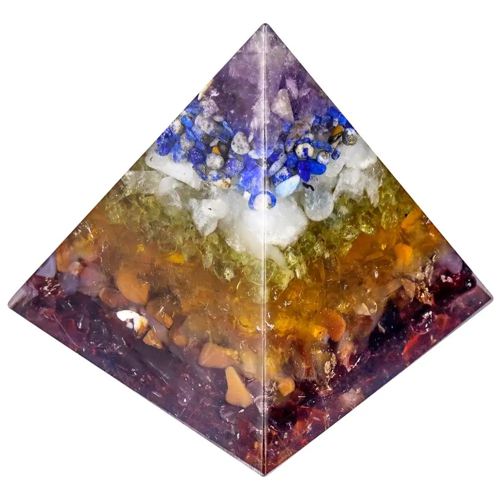 

TUMBEELLUWA Healing 7 Chakra Orgonite Pyramid,Healing Crystal Point Resin Generator for Reiki Meditation Balancing 1.96"