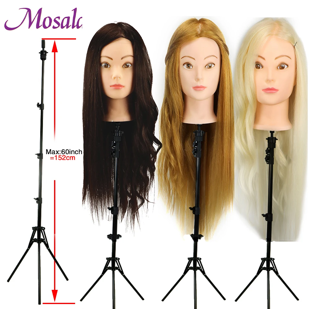 New 80% Human Hair Mannequin Head With Wig Stand Tripod For Hairdresser Practice Training Head Cosmetology Manikin Doll Head