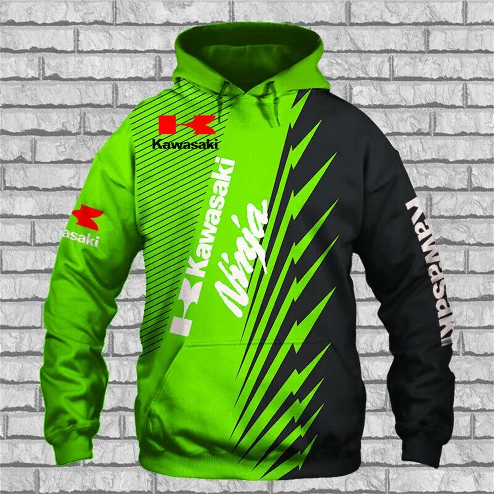 Kawasaki Unisex Sweatshirt Street Mens Clothing High-quality Oversized Hoodie Extreme Sports Child Racing Suit Motorcycle Men's