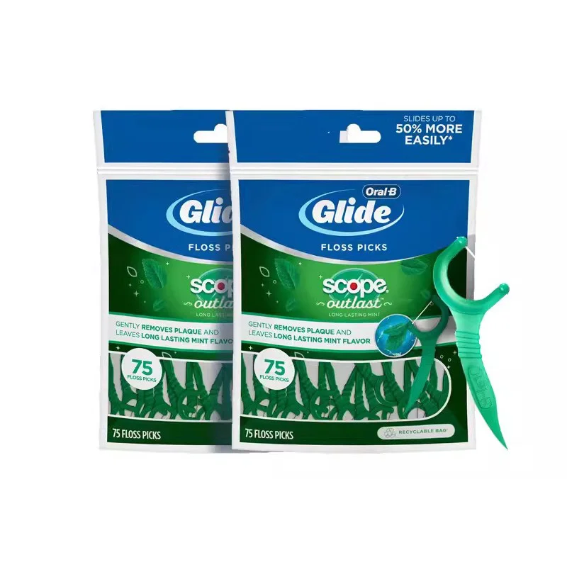 

Oral B C-shaped Mint flavored flat floss stick Scope Outlast Long Lasting Mint Flavor 75 pieces/bag