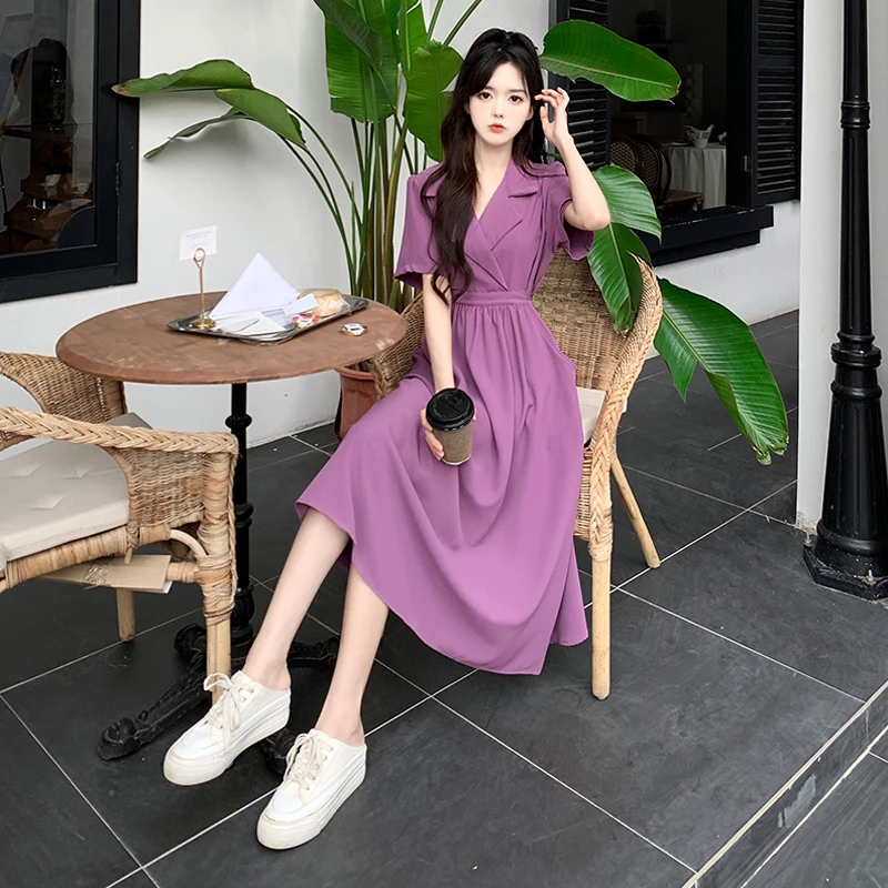 

Летнее платье нового фасона с эффектом похудения, приталенное, с коротким рукавом, из качественного материала, для городской моды