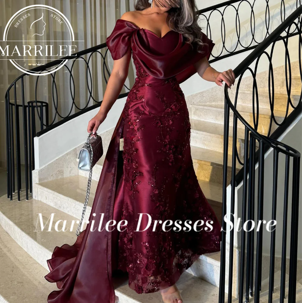 Marrilee Customized  Off the Shoulder Sweep Train Floor Length Solid Color Sweetheart Panel Train Dresses For Formal Occasions