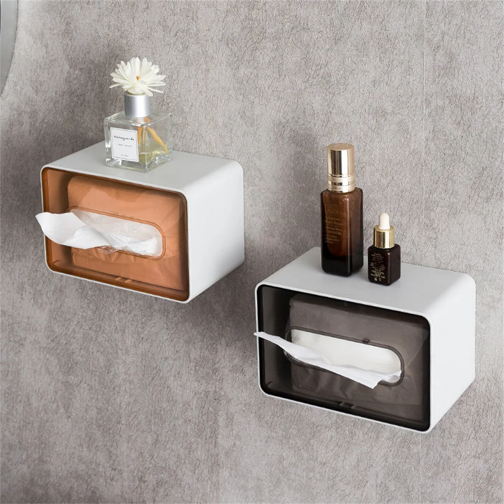 

Transparent hole-free wall-mounted toilet tissue box household coffee table living room paper box hanging tissue storage box