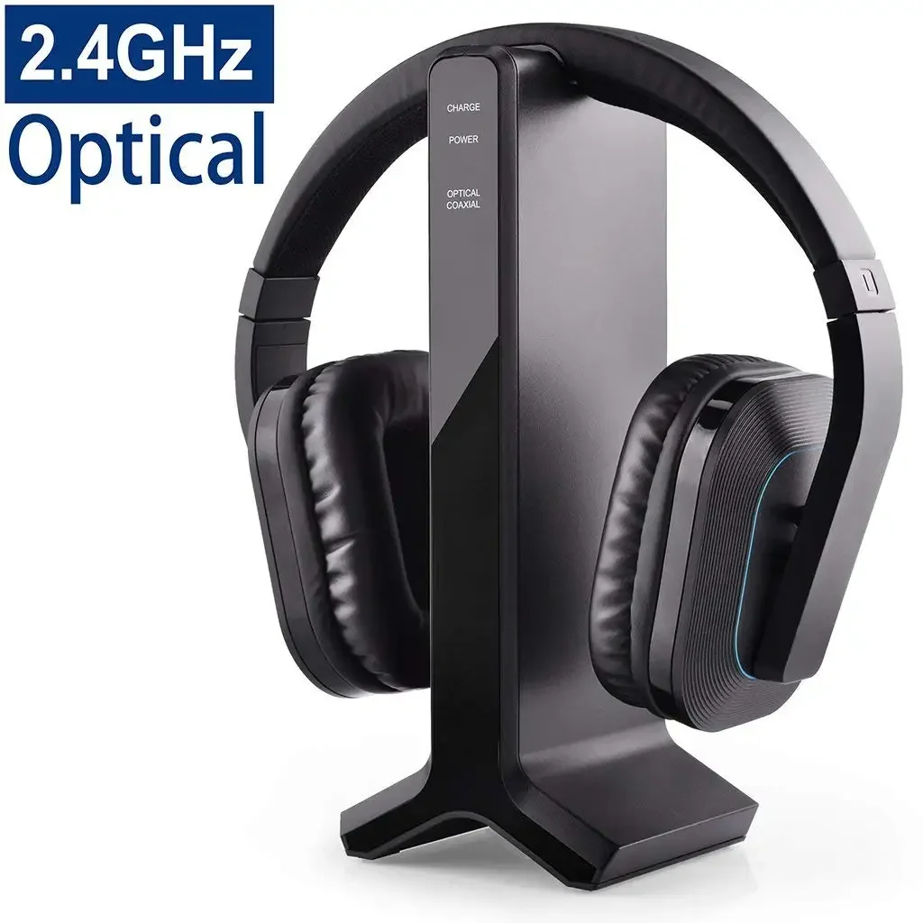 2022 New Wireless TV Headphone 2.4GHz Digital Transmitter Charging Dock Multiple Headphones Connection Optical Coaxial RCA