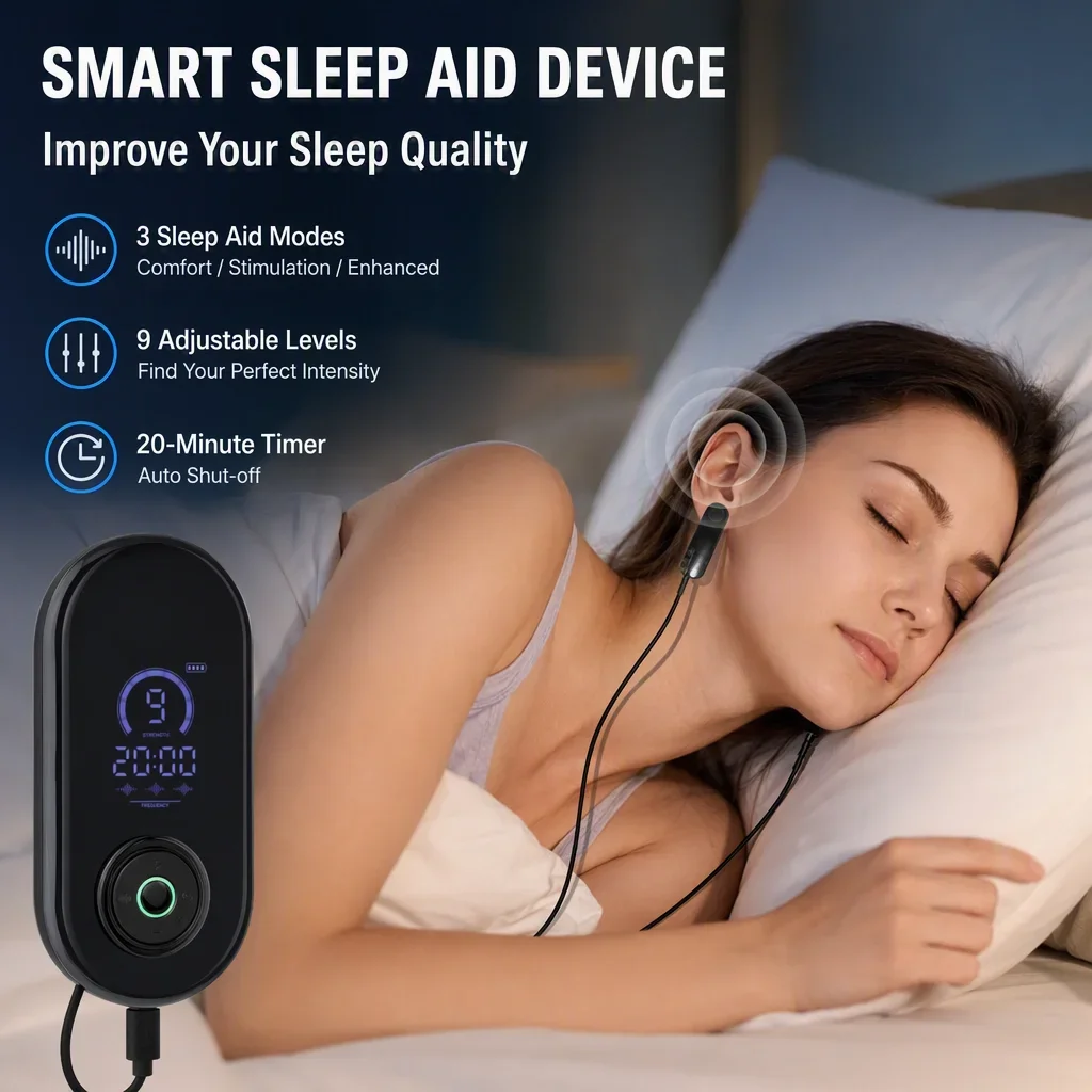 CES Sleep Aid Device with Ear Clips, 3 Modes 9 Levels Microcurrent Pulse Hypnosis Device, Portable Relaxation Tool with Storage