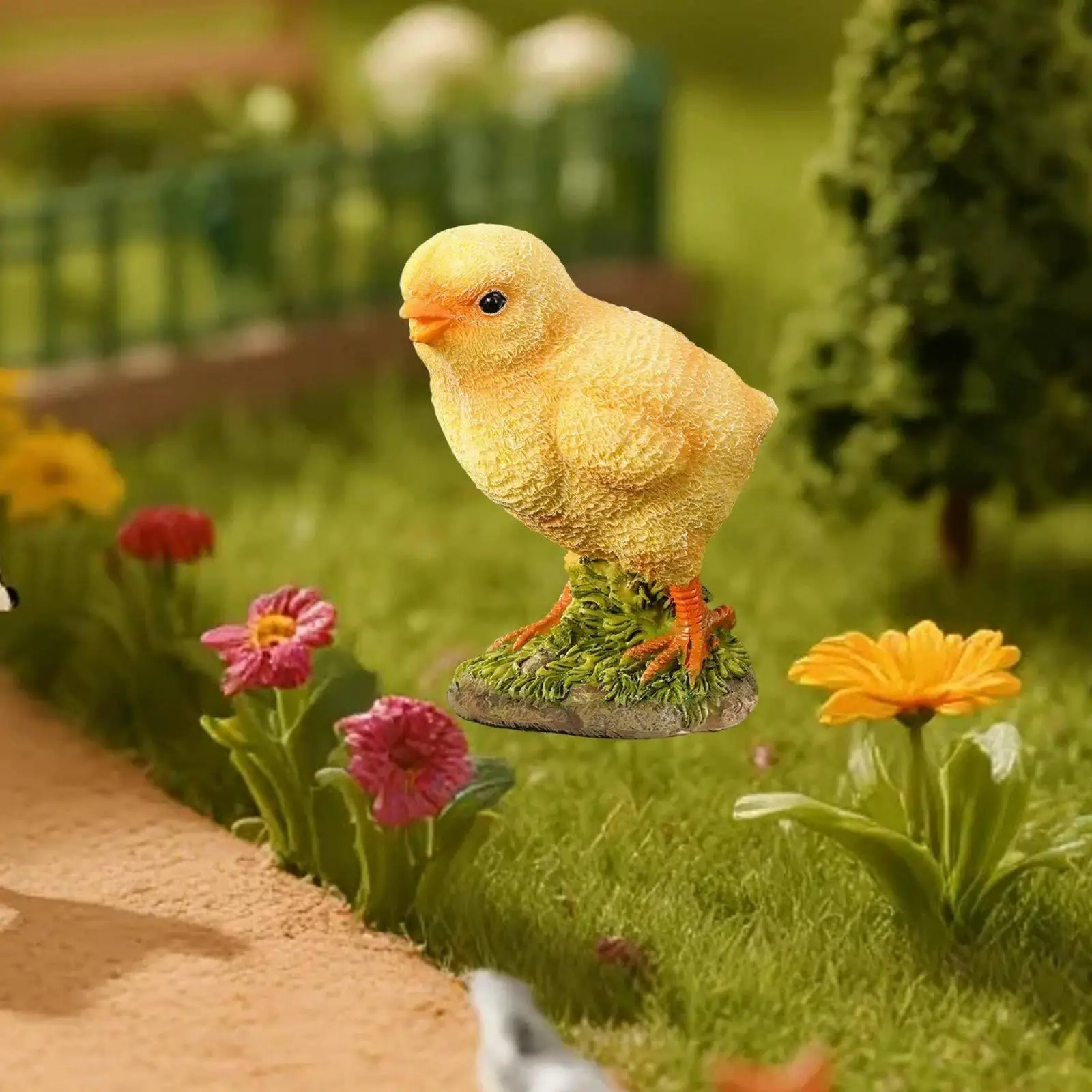 Resin Chicken Figurine Lifelike Young Hen Model Decorative Figures Garden Decor for Flower Beds