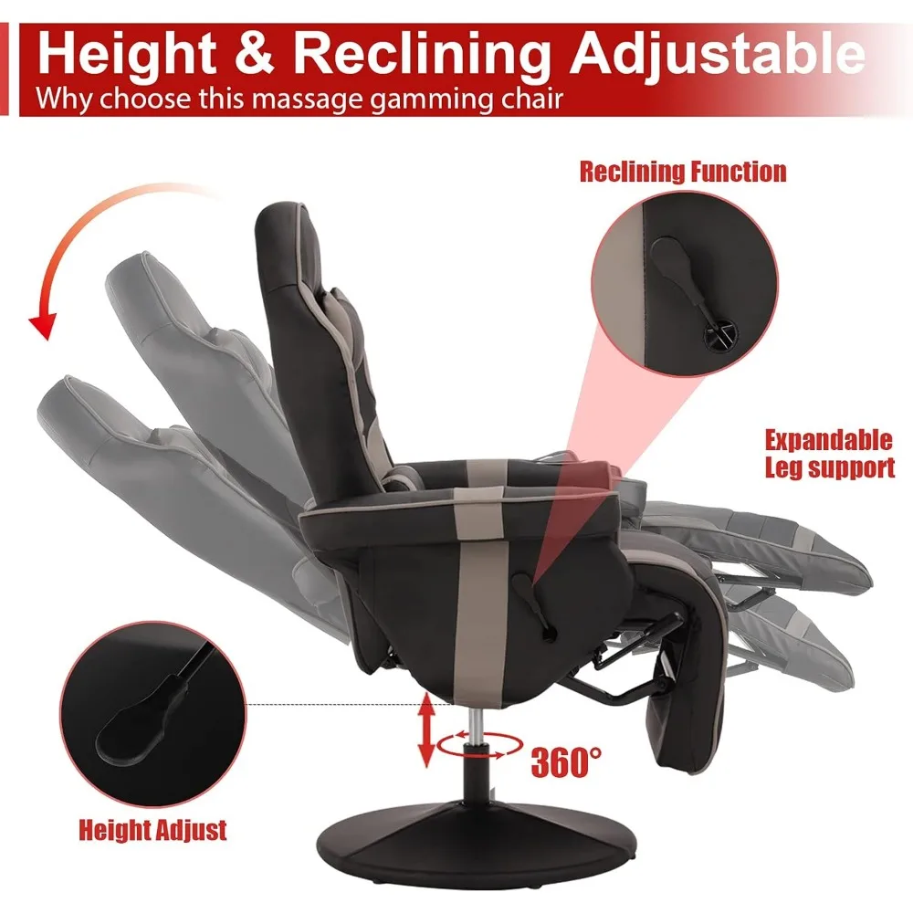 كرسي كرسي ألعاب الفيديو للتدليك - مسند ظهر مريح وتعديل ارتفاع المقعد - كرسي دوار من جلد البولي يوريثان عالي الظهر #5