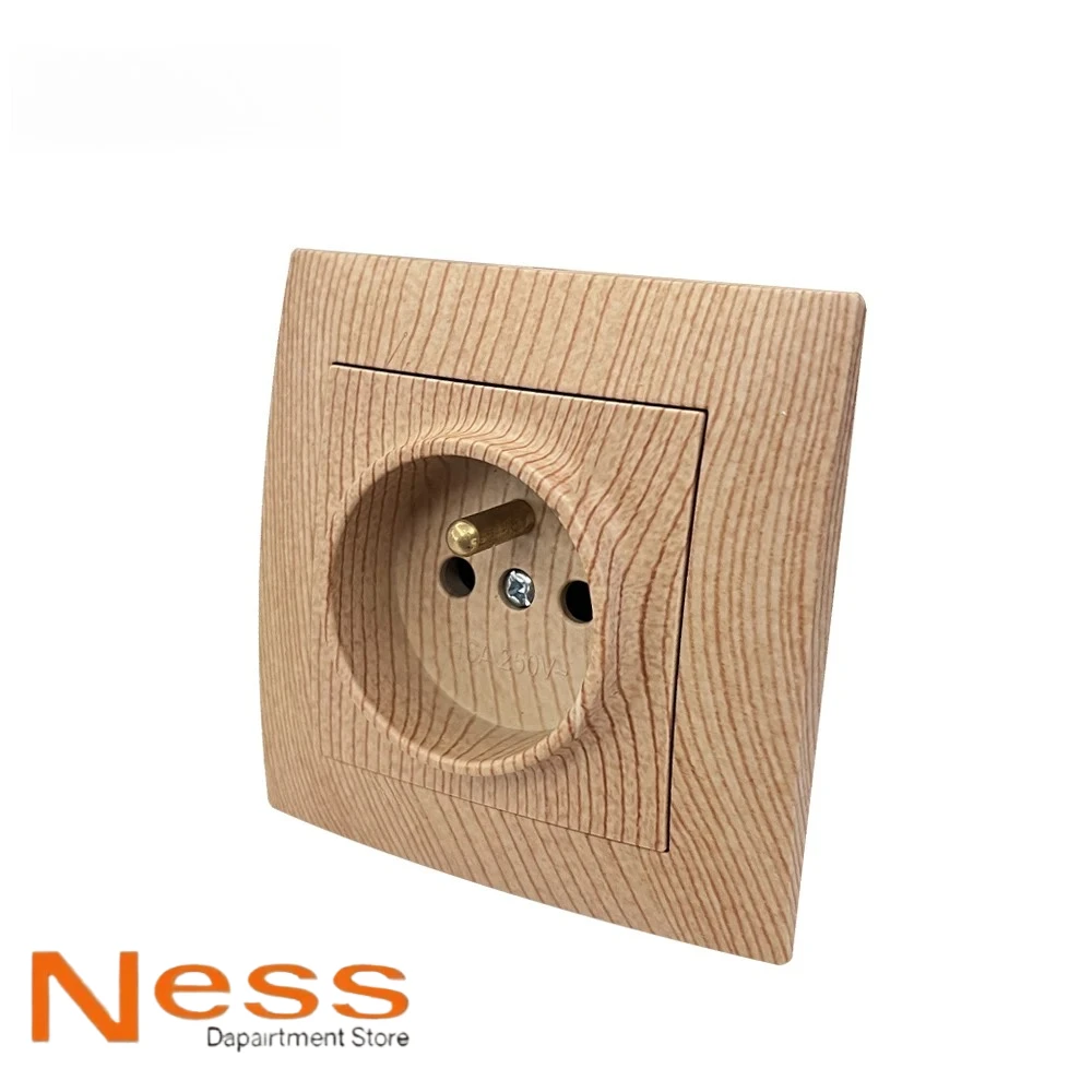 NESS Wood Power Socket European Standard Wall Socket Electrical Outlett Not Ground Embedded Plug Flame Retardant Plastic Panel