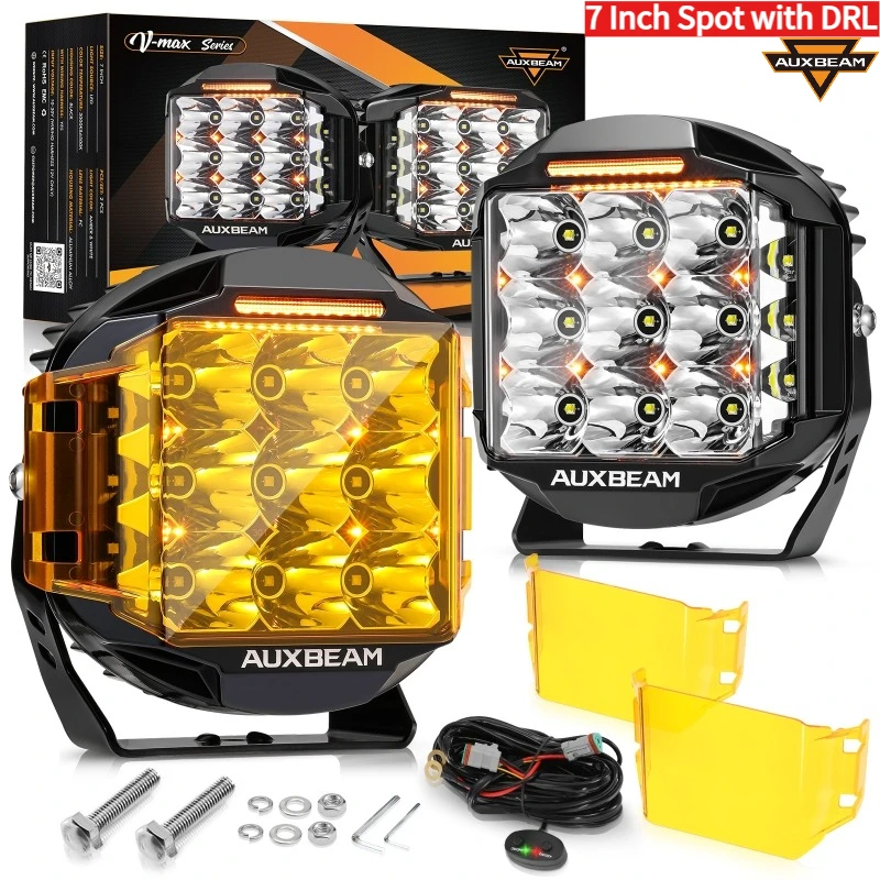 

AUXBEAM 7 Inch LED Driving Lights with Double-Side Shooter Lights Spot with Amber DRL Work Light for Truck Pickup ATV UTV SUV