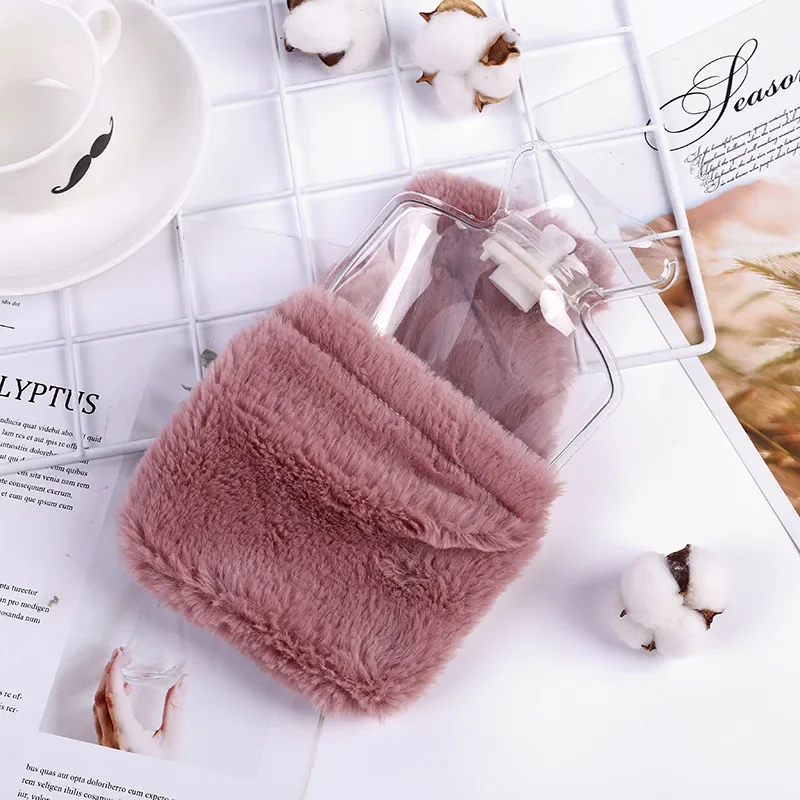 Winter Cartoon Rabbit Hot Water Bottle PVC Stress Pain Relief Therapy   Bag with Knitted Soft Cozy Cover Hand Warmer