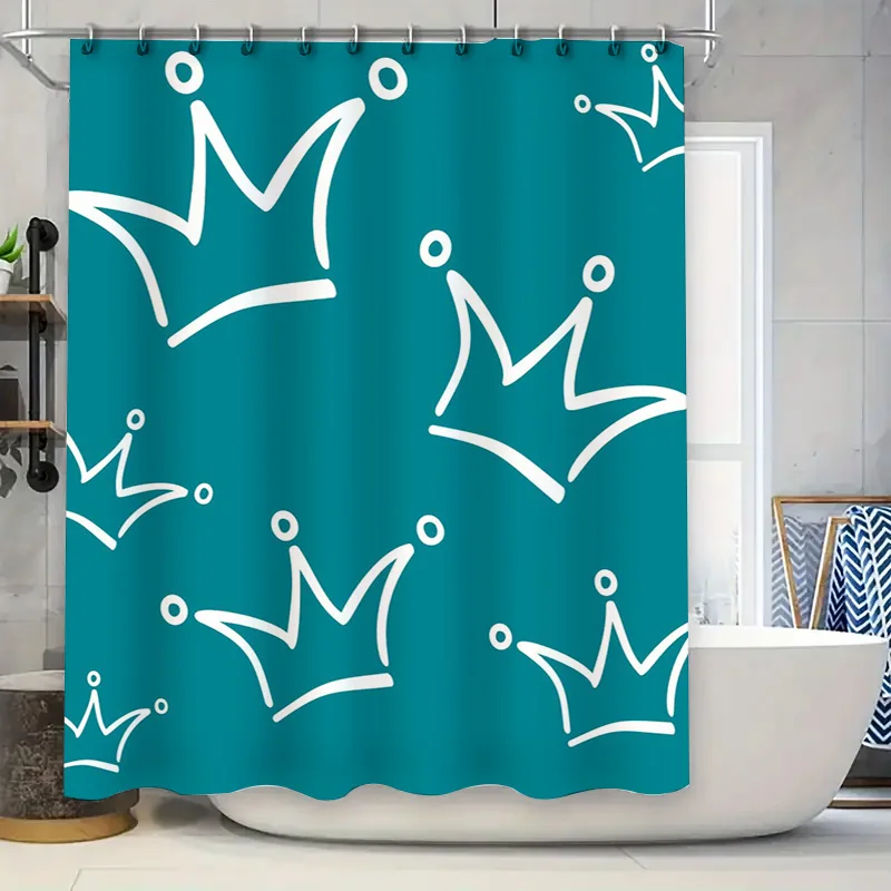

Royal Crown Shower Curtain Blue White Pattern Waterproof Bathroom Decor for Home Decoration