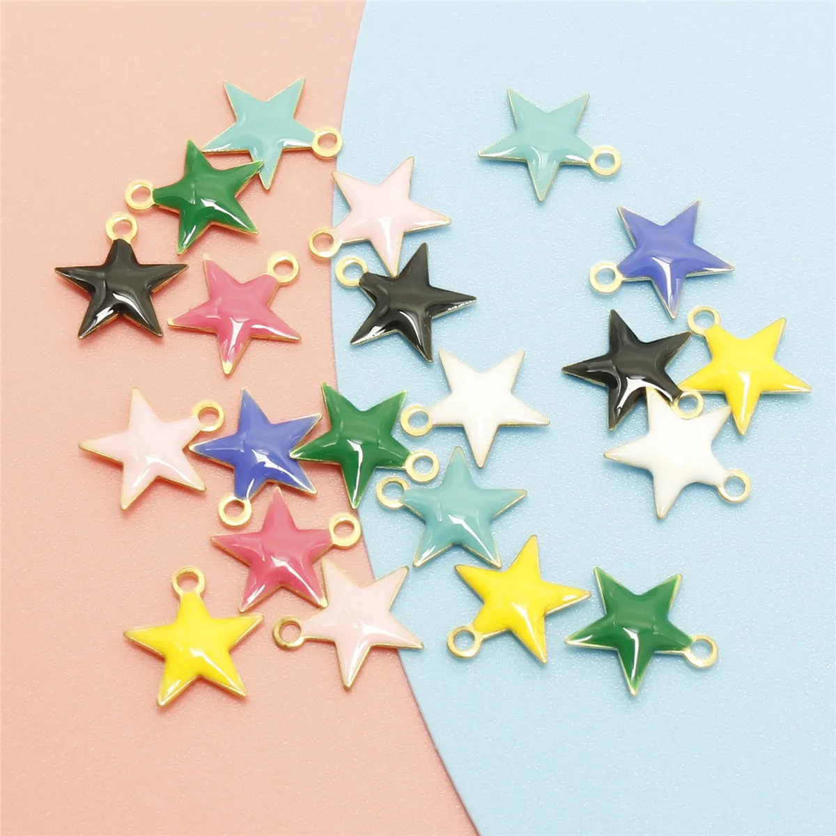 

20PCS Fashion Jewelry Double Faced Enamelled Multi Colo Pentagram Charms Diy Metal Necklace Earring Pendants