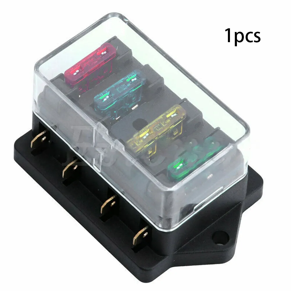 Compact 4 Way Fuse Box with Lucar Push In Terminals Automotive Marine Car or HGV For Standard Blade Fuses Holder
