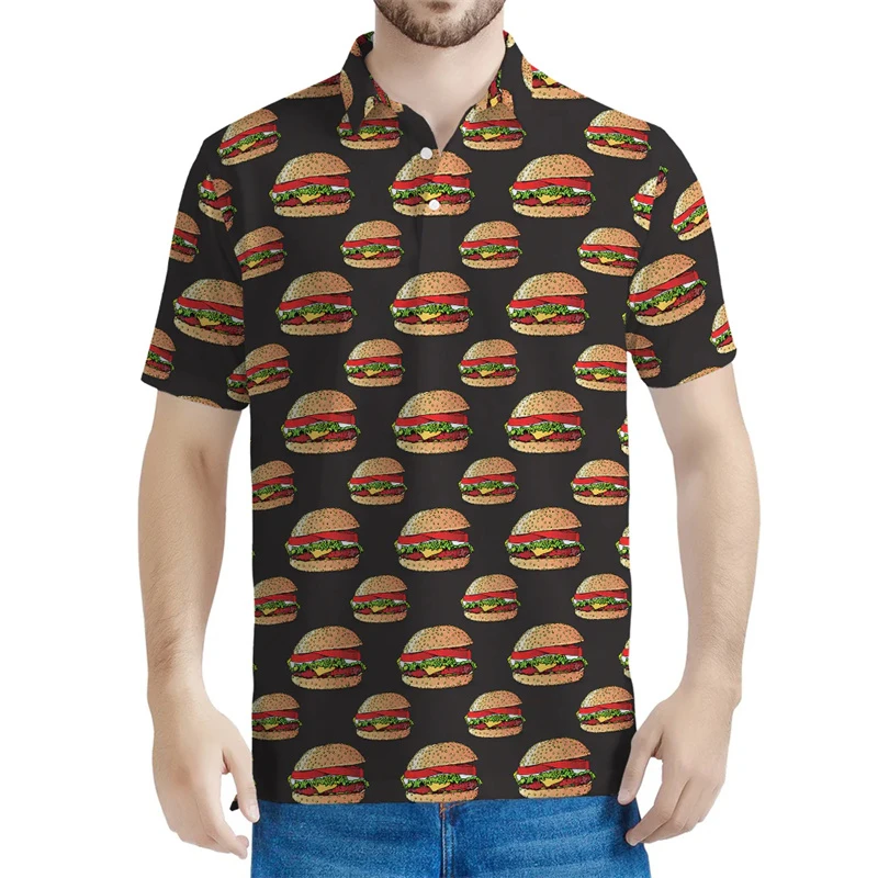 Cute Hamburger Graphic Polo Shirt For Men Children 3D Printed Cartoon Food Tees Leisure Streetwear Summer Fashion Tee Shirts