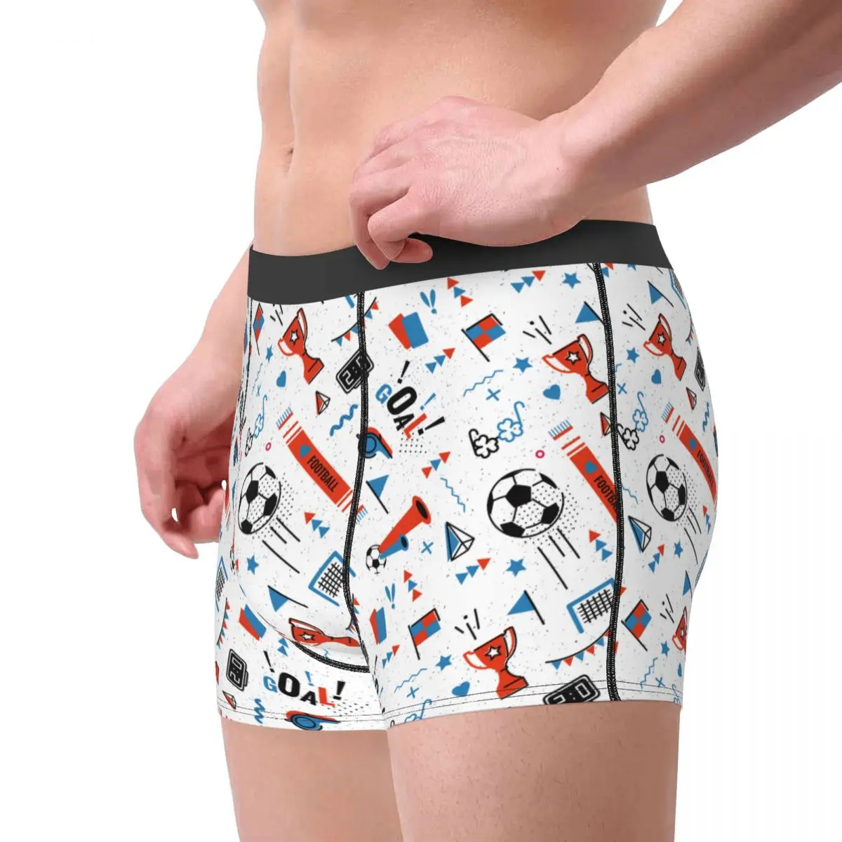 80s Memphis Style Men Underwear Soccer Football Balls Sports Boxer Briefs Shorts Panties Polyester Underpants for Male S-XXL