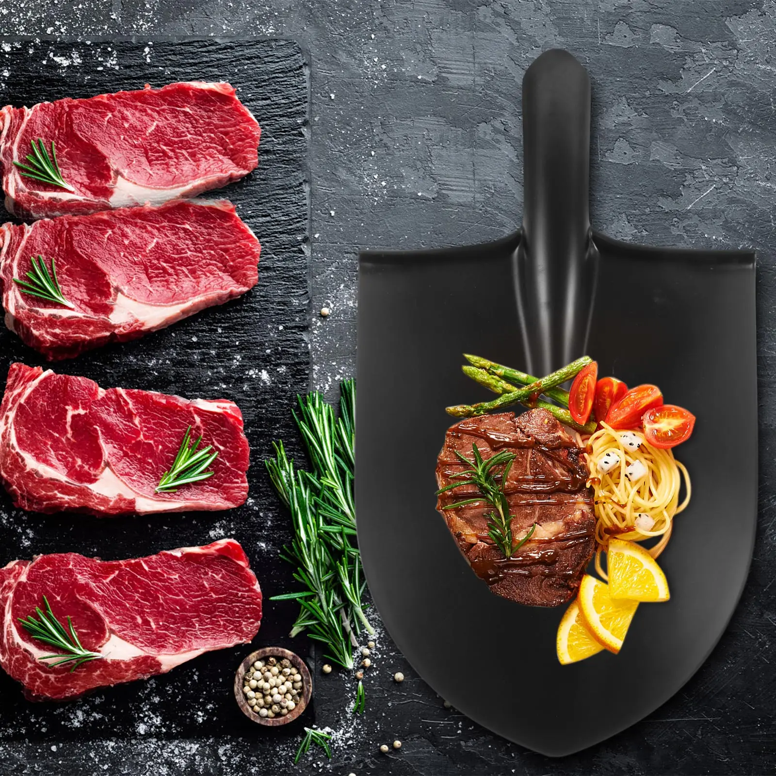 

Shovel Shape Grill Dishware Black Melamine BBQ Tray Outdoor Dinner Plates Durable Safe Material Unique H Design Easy Storage