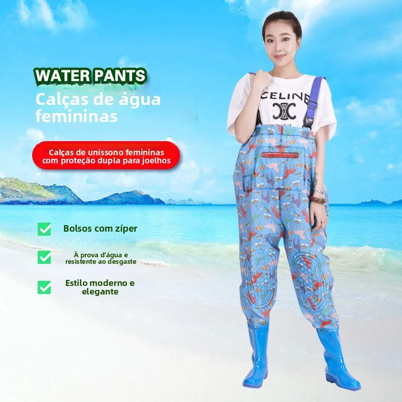 レディースハーフボディウェーディングパンツ-レインブーツ付き-防水ビーチフィッシングパンツ-夏用アウトドアキャンプ旅行用品-釣り服
