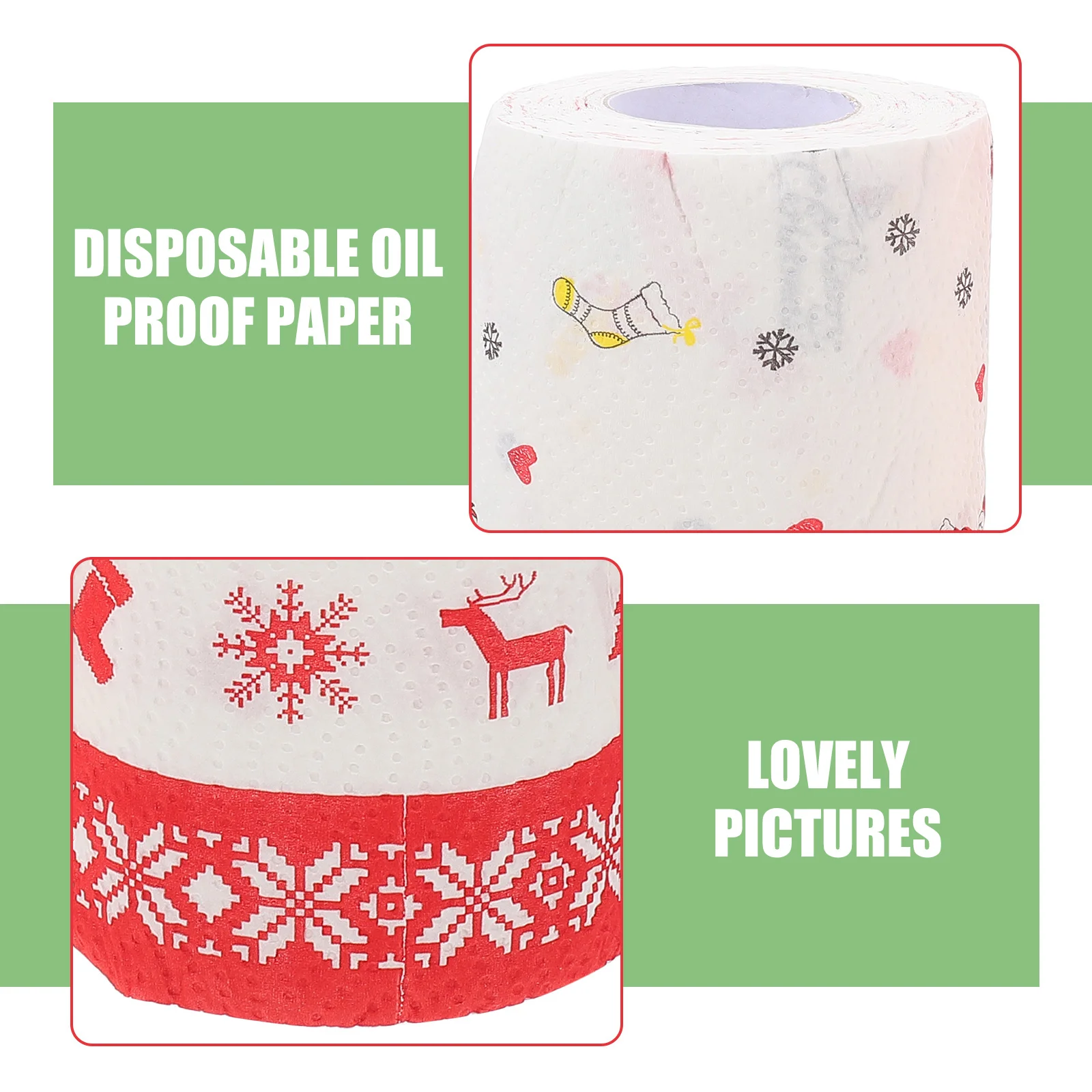 2 Rolls Of Grease-Proof Paper Fried Food Paper Christmas Themed Snacks Paper Kitchen Disposable Dish Towel Food Pad Paper