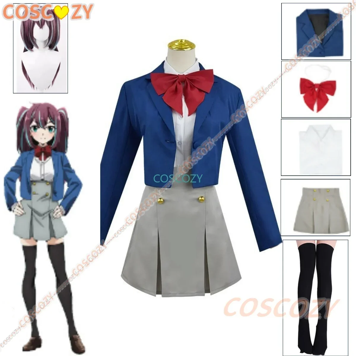 

Anime Gushing Over Magical Girls Akoya Matama Loco Mujica Cosplay Costume I Admire Magical Girls Wig Socks JK School Uniform