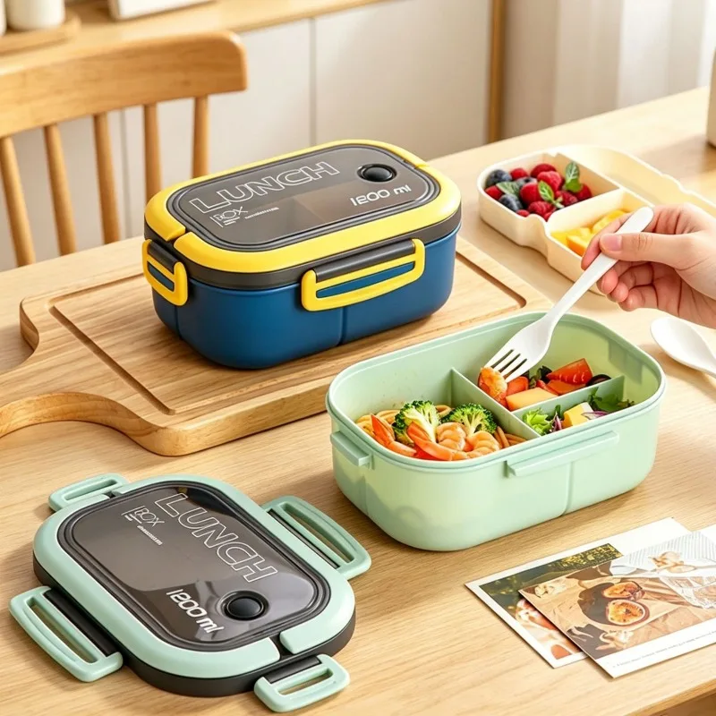 Portable Single Double-layer Lunch Box Compartment Fruit Food Microwave Lunch Box with Fork and Spoon Picnic Fresh Box New