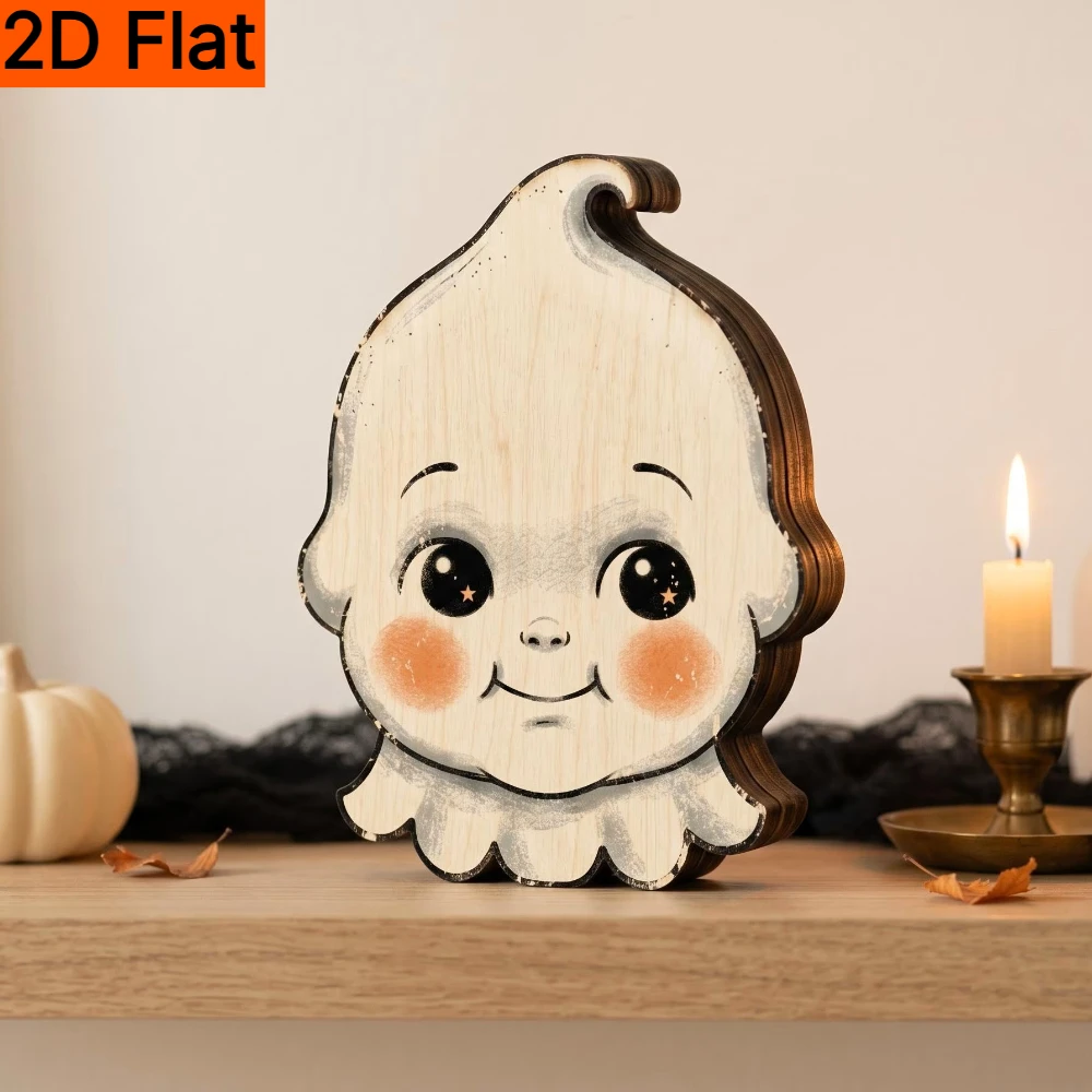 1pc 2D Flat Retro Halloween Magnet. Doll, Ghost, Pumpkin, Cat, Clown, Bat. Vintage Wood Shelf Decor & Housewarming Gift