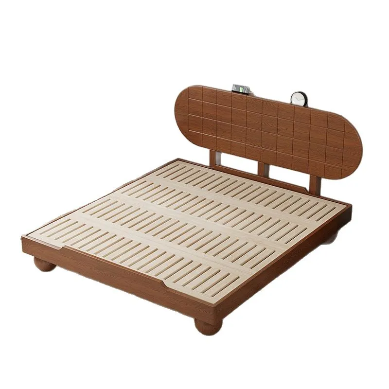 

Solid wood bed ash wood double bed, large bed small flat edge low bed French retro