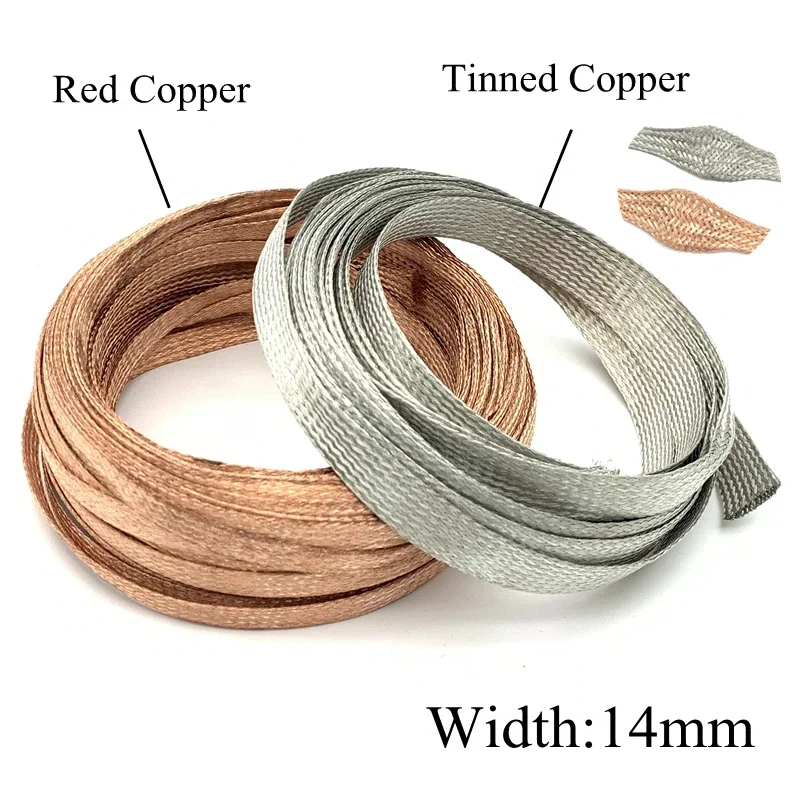 Tinned Plating Copper Braided Sleeve 14mm Metal Sheath Anti Interference Screening Audio Speaker Wire Wrap Signal Shielded Cable