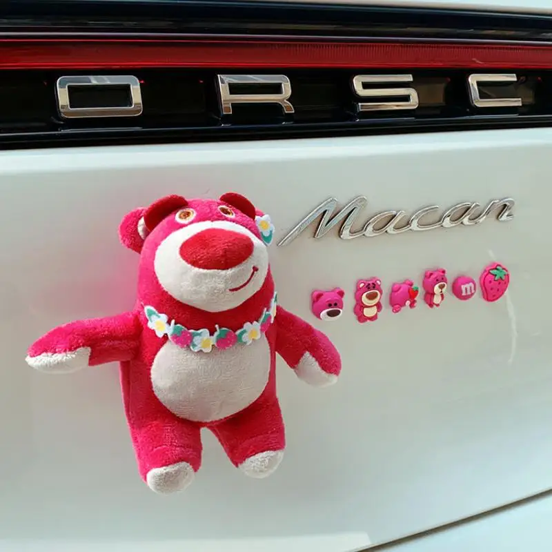 Vehicle Mounted Ornaments Accessories Cartoon Strawberry Bear Kawaii Trunk Plush Doll Pendant Motorcycle Tail Decoration Gift