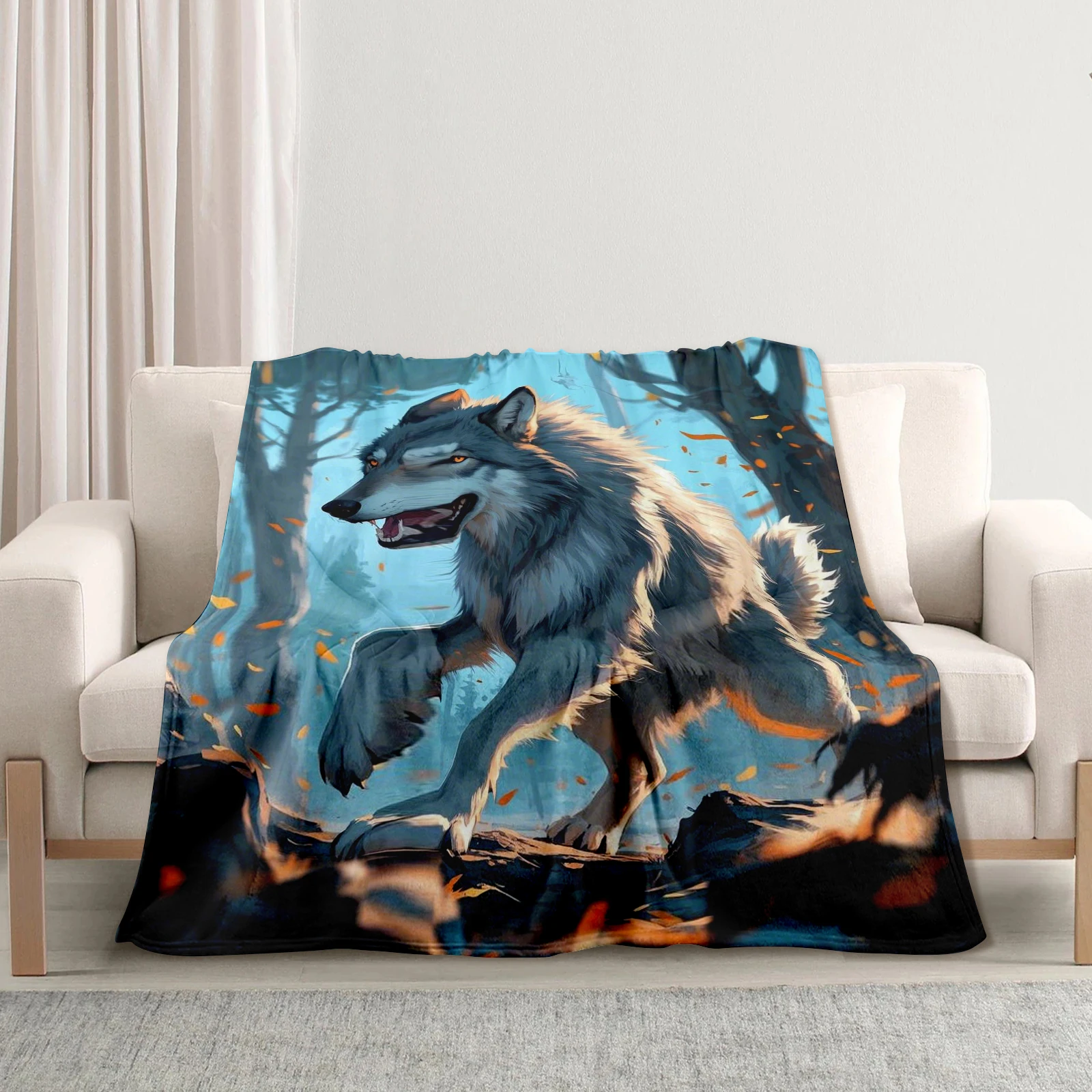 Detailed Images Of Gray Wolves In An Autumn Forest On This Blanket Showcases Their Unique Charm Ideal For All Ages