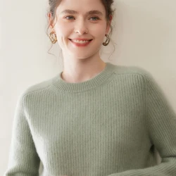 2025 Autumn Winter New 100% Cashmere Sweater Women's O-Neck Thicken Warm Sweaters Female Loose Size Knit Pullover Bottoming Tops