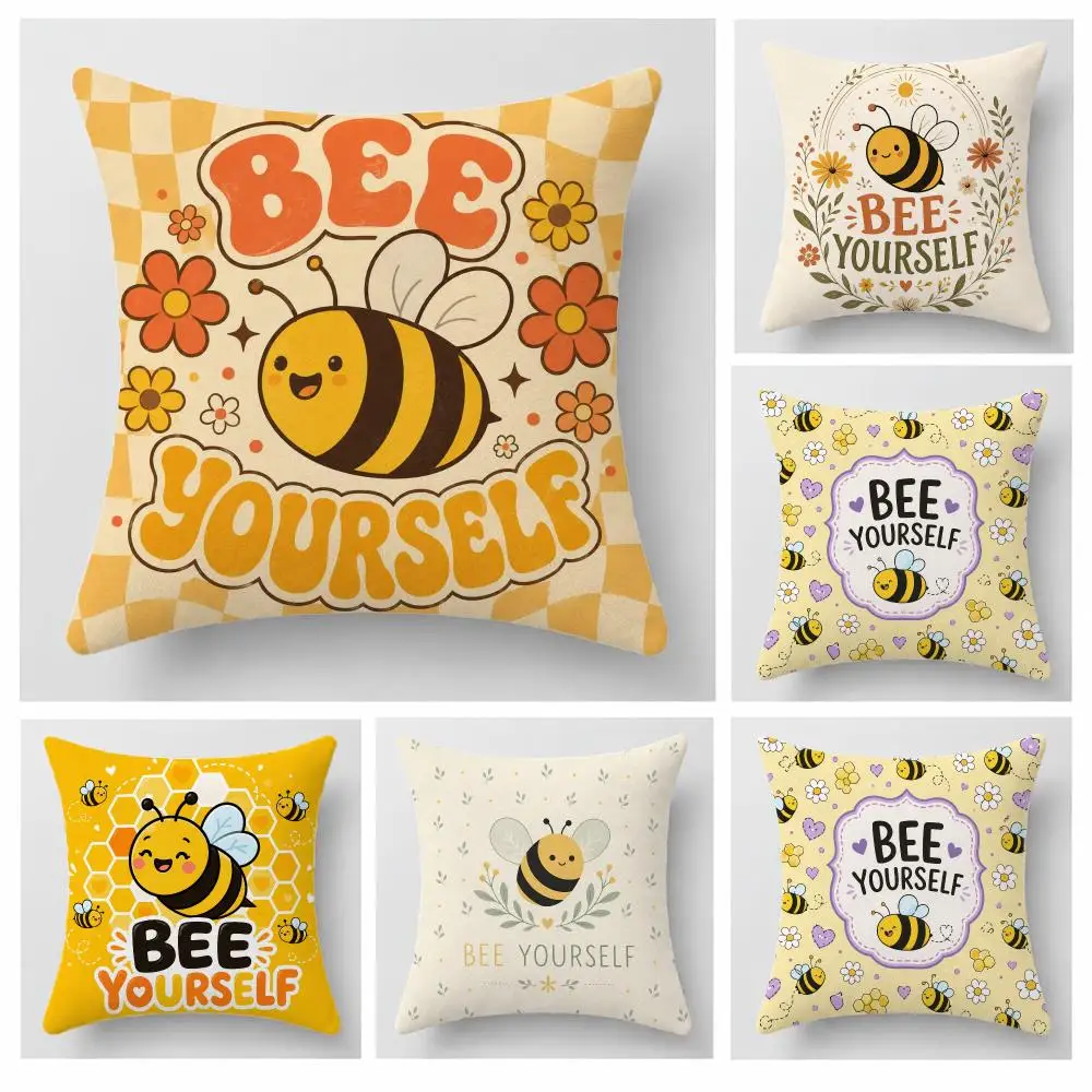 Motivational bee yourself Cushion Cover Short Plush Pillowcase, Sofa Bedroom Home Decor, Ideal Holiday Gift