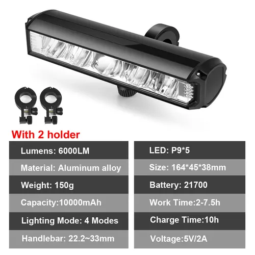 Imagen 2 del producto NEWBOLER-luz delantera para bicicleta, 10000mAh, 6000 lúmenes, linterna impermeable, carga USB, accesorios para lámpara de ciclismo de montaña y carretera