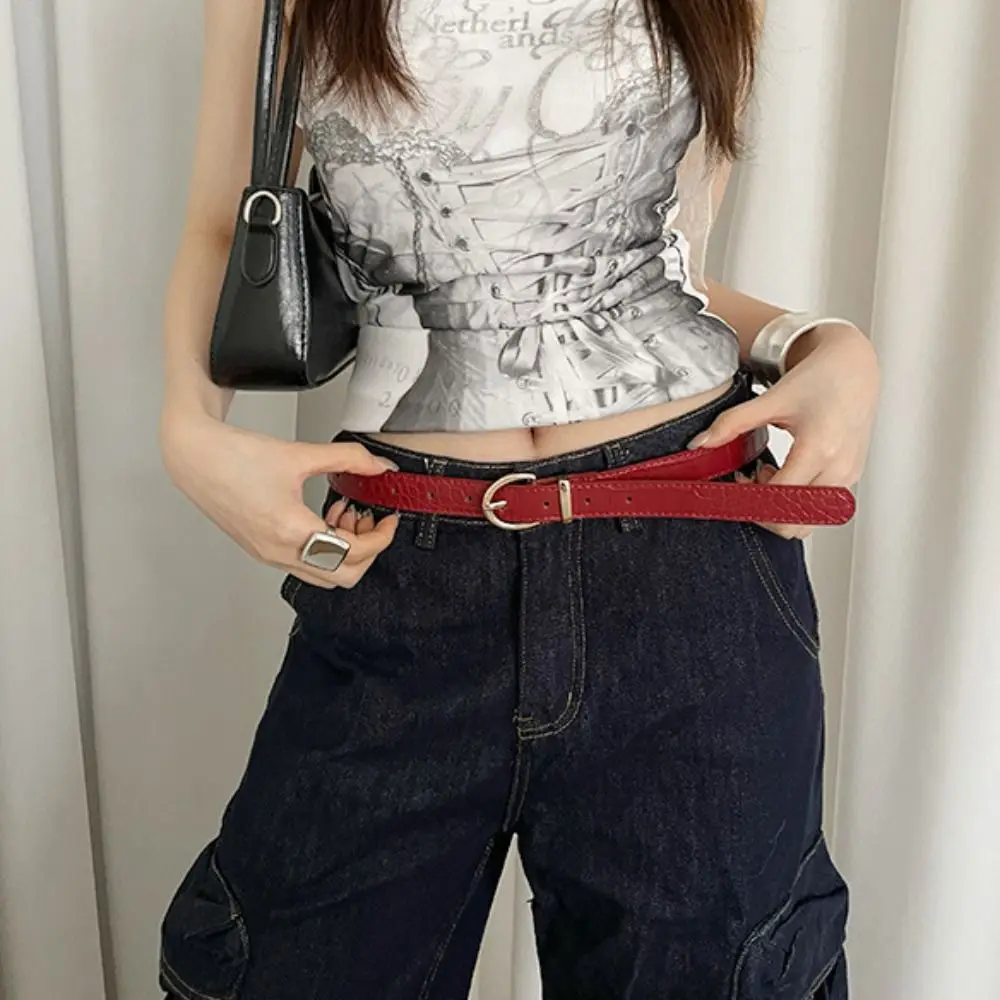 

Fashionable Luxury Y2k Waist Belt Red/Black Casual Women's Belt Vintage PU Leather Jeans Pants Belt Spicy Girls