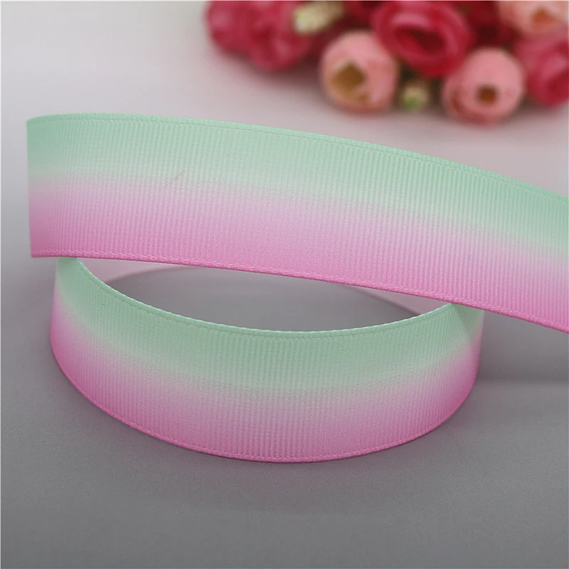 DHK 7/8\'\'5yards Colorful Pattern Gradient Printed Grosgrain Ribbon Accessories Material Decoration DIY Sewing Craft C2665