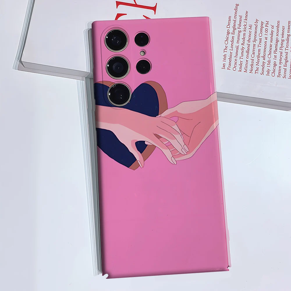 Hands Heart Anime Pink For Samsung Galaxy S26 S25 S24 A56 A36 Dual Layer Luxury Fashion Full Lens Protective Case