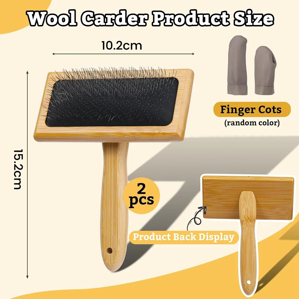 2Pcs Wooden Wool Carders, for Wool, Fibers, Cat, Dogs, Wooden Wool Carders Brush for Wool Felting Spinning Crafts