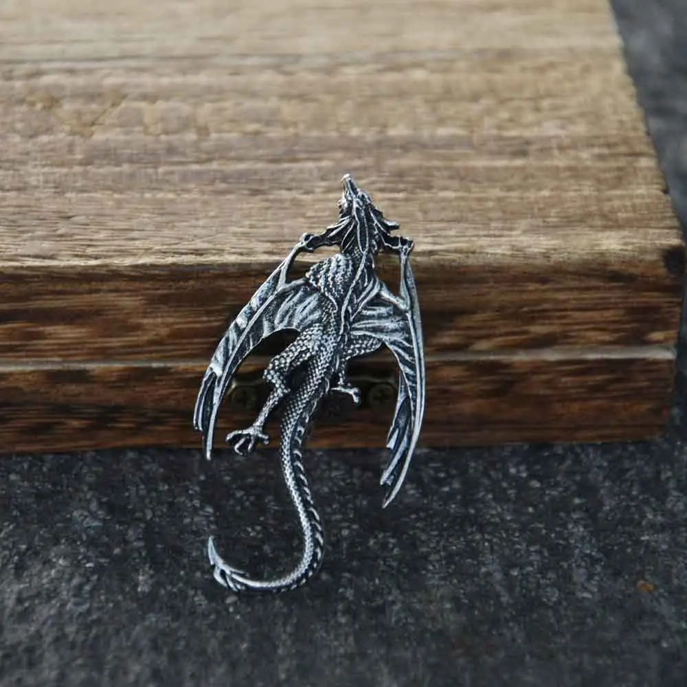 Gothic Flying Dragon Scandinavian Viking Brooch Pin Vintage Goth Metal Brochers Jewelry