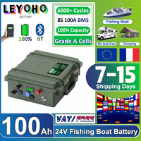 LiFePO4 24V 100Ah 2.56Kwh Fishing Boat Battery 12V 140Ah 200Ah Lithium Battery Bluetooth BMS 6000 Cycles USB QC Charger EU STOCK