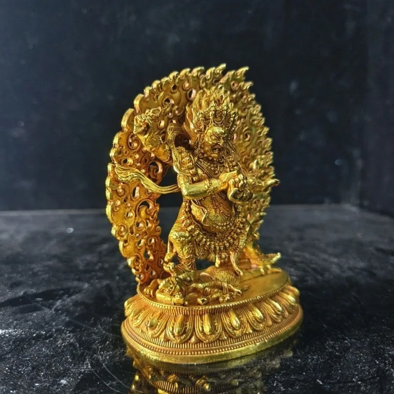 Antique Tibetan Buddhism Four-Armed Mahakala Statue Black God Dharma Protector Buddha Sculpture for Shrine Home Decor Worship