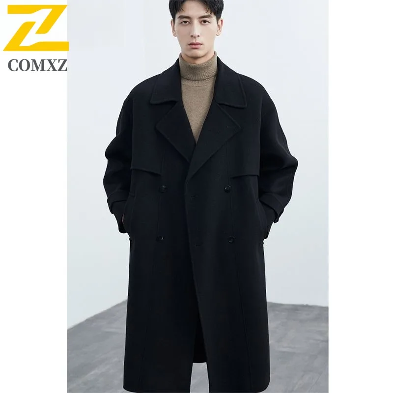

COMXZ Men Trendy Trench Coat Mid Length Double-Breasted Korean Style Coat Loose Commuting OfficeLightweight Autumn Jacket