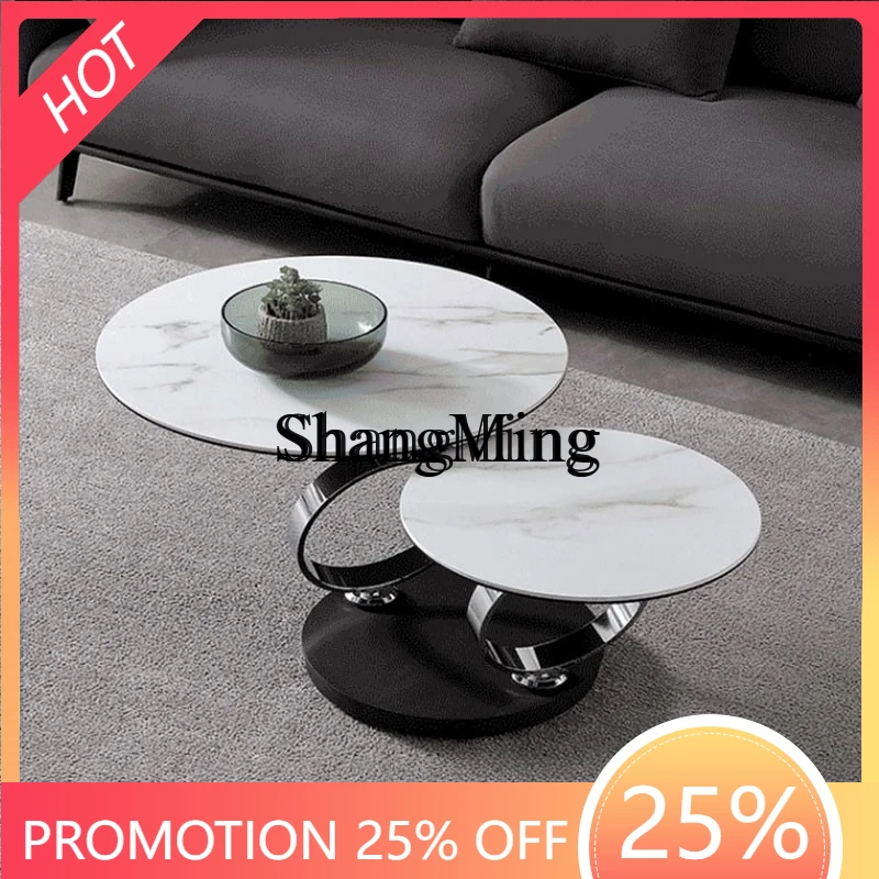 

FG good-looking natural rock slab rotating coffee table small apartment modern living room household telescopic round tea table