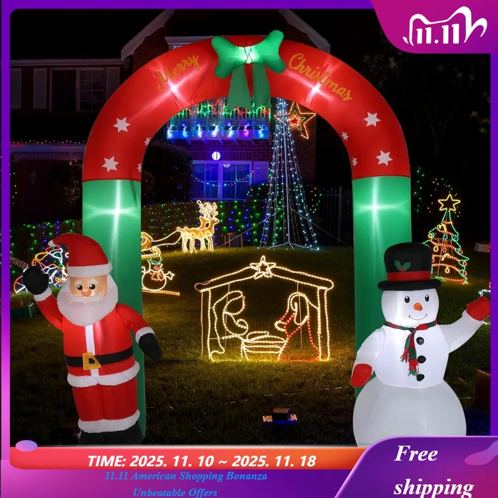 

Надувное праздничное украшение арки, рождественская надувная арка с подсветкой 8 футов, надувная арка Санта-Клауса и арка снеговика