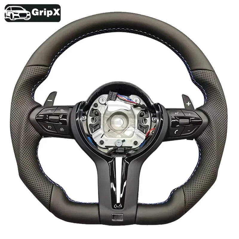 عجلة قيادة مصنوعة من الجلد مناسبة لسيارات Bmw F10 F30 F31 F20 E90 مادة وإكسسوارات سيارة توجيه رياضية/شعار M