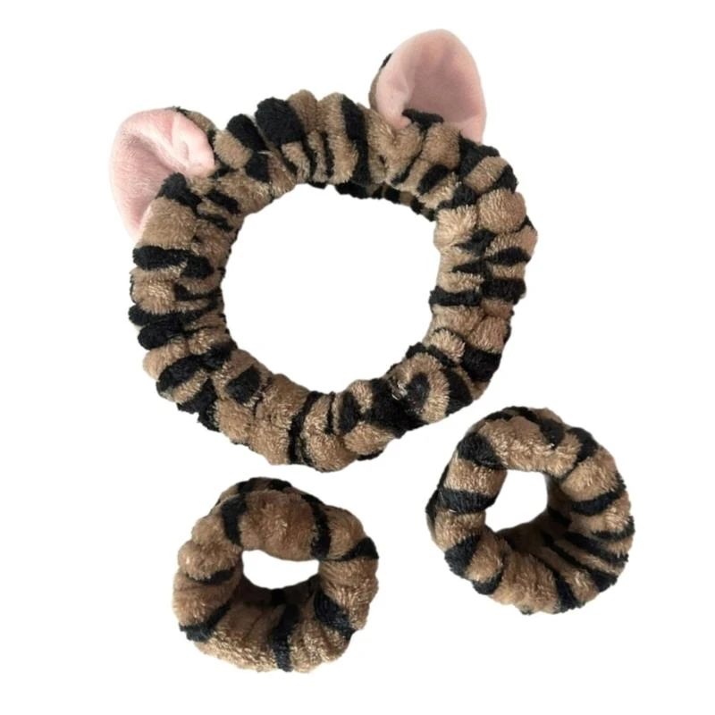 

652F 3PCS Plush Wristband Hairband Set for Washing Face Plush Wrist Hairbands Wash Towel Terry Cloth Prevent Water Spilling